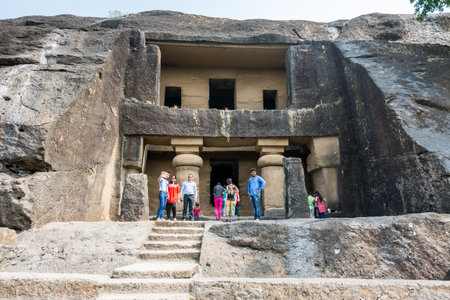 Visitors visiting Kanheri cave complex, which is situated inside the Sanjay Gandhi National Park in the Borivali region of Mumbai, Indianのeditorial素材
