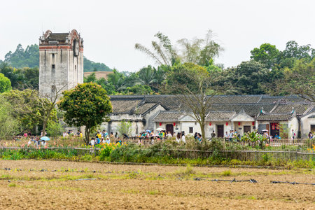 Traditional Chinese building, Hakka's Tulou fortress in Guanlan, Shenzhen, China.のeditorial素材