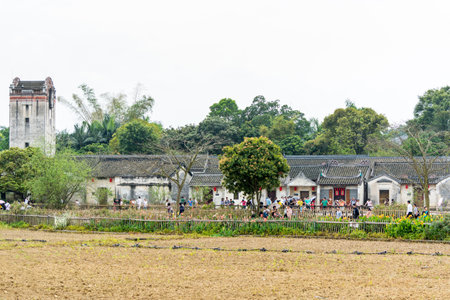 Traditional Chinese building, Hakka's Tulou fortress in Guanlan, Shenzhen, China.のeditorial素材