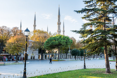 Hippodrome of Constantinople also named Sultan Ahmet Square with background of Blue Mosque in the morning in autumn in Istanbul, Turkeyのeditorial素材