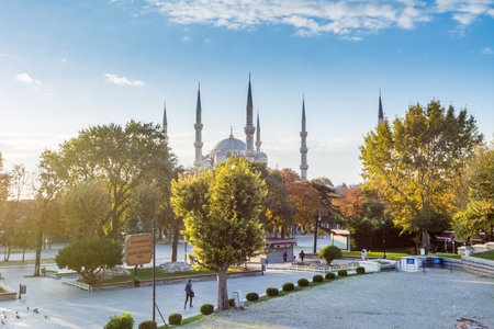 Hippodrome of Constantinople also named Sultan Ahmet Square with background of Blue Mosque in the morning in autumn in Istanbul, Turkeyのeditorial素材