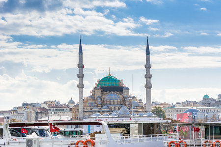 The New Mosque or the Valide Sultan Mosque, under constrution in bosporus strait in Istanbul City, Turkeyのeditorial素材