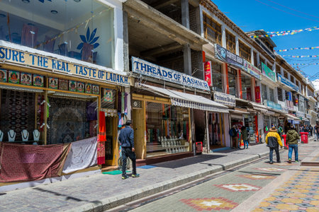 Street view of the Main bazaar at the downtown of Leh City, Ladakh, Jammu and Kashmirのeditorial素材
