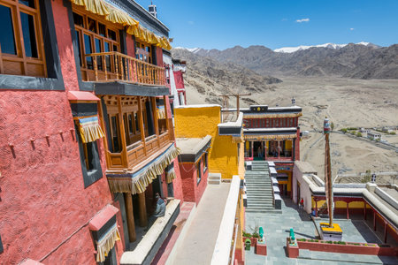 Traditional Tibetan historic building in Thiksay Gompa or Thiksay Monastery in Leh-Ladakh, Kashmir