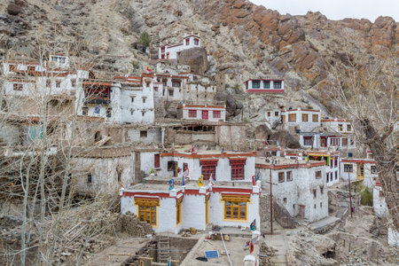 Tibetan traditional wooden buildings of Hemis monastery in the valley Himalayas of Leh, Ladakh, Jammu and Kashmirの写真素材