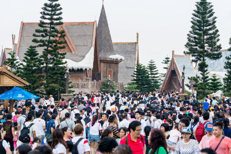Crowds of people in the Chimelong Ocean Kingdom park, Zhuhai, Chinaのeditorial素材