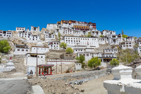 Tibetan building of Thiksey Monastery or Thiksey Gompa, A famous Tibetan temple in Ladakh, Indiaのeditorial素材