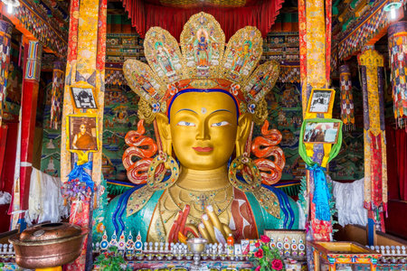 Statue of Future Buddha or Maitreya Buddha in Thiksey Monastery in Leh-Ladakh, Kashmirのeditorial素材