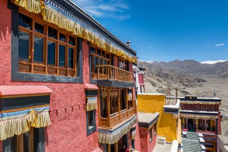 Traditional Tibetan historic building in Thiksay Gompa or Thiksay Monastery in Leh-Ladakh, Kashmirのeditorial素材