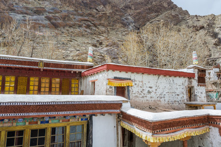 Tibetan traditional building and square of Hemis monastery in Leh, Ladakh, Jammu and Kashmirのeditorial素材