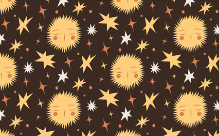 Seamless vector pattern with sun and stars. Boho pattern for children, astrology, textiles, wrapping...