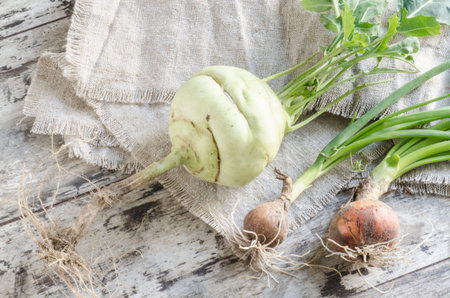 Fresh vegetables on old wooden table. From the series "Autumn vegetables"の写真素材