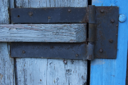 Old blue wooden wall background with metal curtain. From series backgrounds and texturesの写真素材