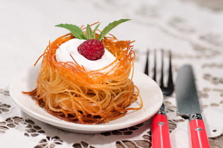 Easter dessert with raspberries and whipped cream From series Sweet pastaの写真素材