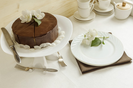 Souffle Cake with chocolate glaze From series elegant dessertsの写真素材