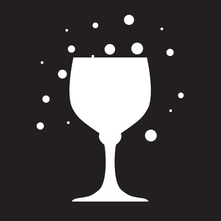 White silhouette of glass, carved on black background. Vector illustration, best for your design, flyers, coasters, prints.のイラスト素材