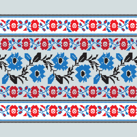 Set of Ethnic floral geometric pattern ornament in different colors. Vector illustration. From...