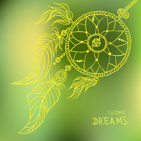 Boho style dreamcatcher on blurred background. Best for party invitation, boho shop card, textile, print. Vector illustrationのイラスト素材