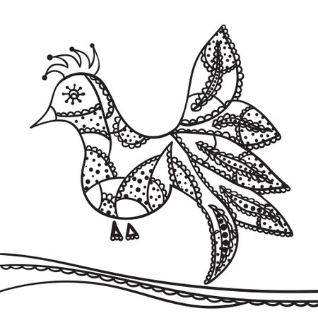 Hand drawing zentangle element. Decorative, abstract bird. Black and white. Vector illustrationのイラスト素材