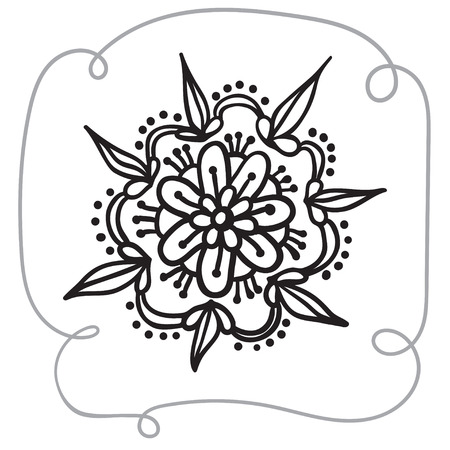 Hand drawing zentangle element with decorative frame. Black and white. Flower mandala. Vector illustrationのイラスト素材
