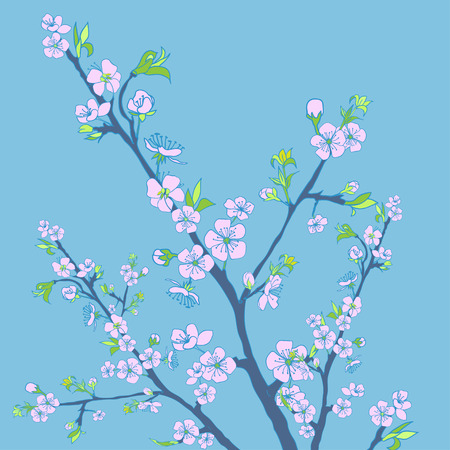 Flowering cherry branch.Vintage background. Vector illustration. Best for invitations, Web banner, greeting cardのイラスト素材