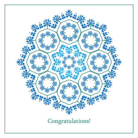 Greeting card with ethnic cornflower ornament pattern on white background. Vector illustration. From collection of Balto-Slavic ornamentsのイラスト素材