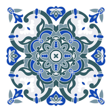 Hand drawing zentangle color element. Italian majolica style Flower mandala. Vector illustration. The best for your design, textiles, postersのイラスト素材