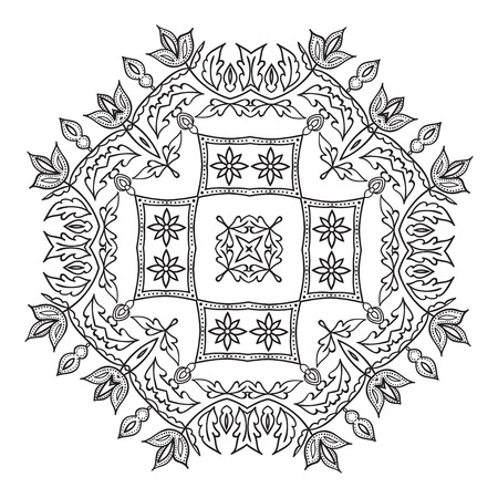 Hand drawing zentangle element. Italian majolica style Black and white. Flower mandala. Vector illustration. The best for your design, textiles, posters, tattoos, corporate identityのイラスト素材