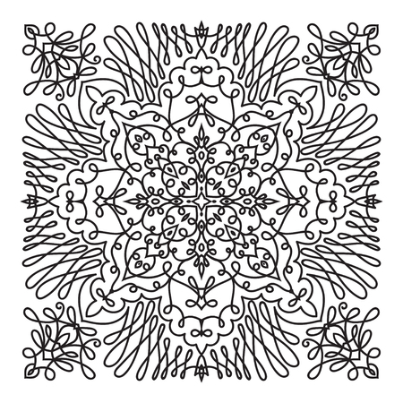 Hand drawing element. Italian majolica style Black and white. Flower mandala. Vector illustration. のイラスト素材