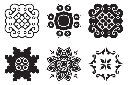 Set hand drawing decorative mandala elements. Logo template. Vector arabic ornamental symbolsのイラスト素材