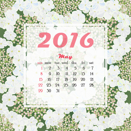 2016 Calendar decorated with flower seamless background. Vector illustrationのイラスト素材
