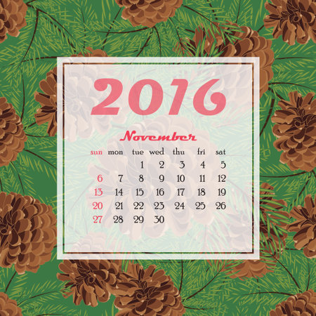 2016 Calendar decorated with flower seamless background. Vector illustrationのイラスト素材