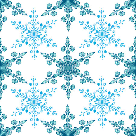 Festive seamless pattern with blue colored snowflakes on white background. Vector illustrationのイラスト素材