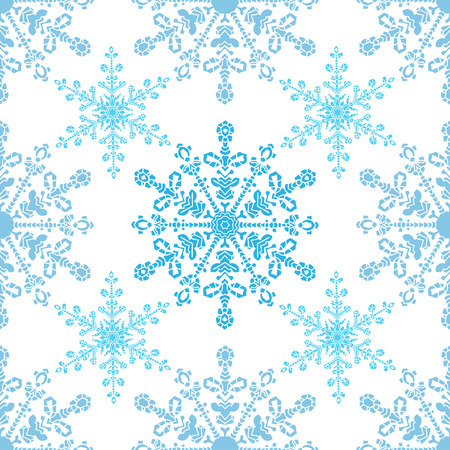 Festive seamless pattern with blue colored snowflakes on white background. Vector illustrationのイラスト素材