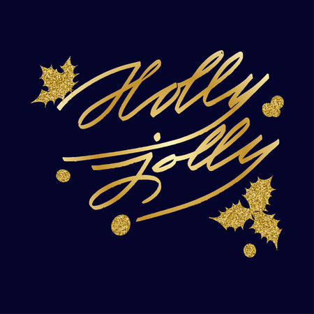 Merry Christmas Lettering greeting card with text  Holly Jolly. Vector illustrationsのイラスト素材