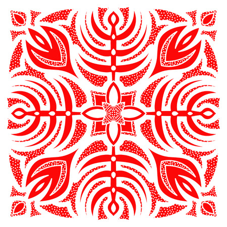 Hand drawing mandala element, red flower silhouette. Italian majolica style Vector illustration. The best for your design, textiles, posters, tattoos, corporate identityのイラスト素材