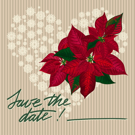 Vintage Christmas card with with wreath puansetia. のイラスト素材