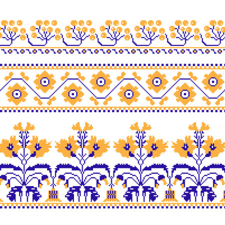 Set of Ethnic ornament pattern with  cross stitch  flower. Vector illustration. From collection of...