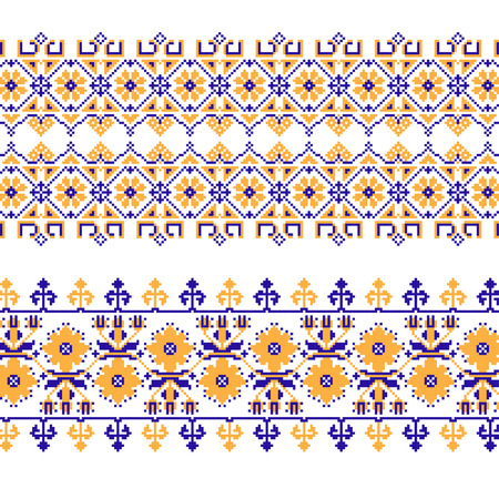 Set of Ethnic ornament pattern with  cross stitch  flower. Vector illustration. From collection of Balto-Slavic ornamentsのイラスト素材