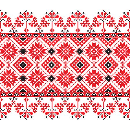 Set of Ethnic ornament pattern in red, black and white colors. Vector illustration. From collection of Balto-Slavic ornamentsのイラスト素材