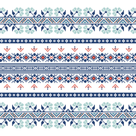 Set of Ethnic ornament pattern in blue colors. Vector illustration. From collection of Balto-Slavic ornamentsのイラスト素材