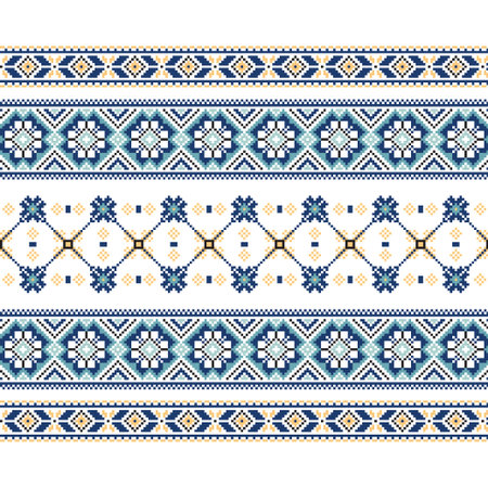 Set of Ethnic ornament pattern in blue colors. Vector illustration. From collection of Balto-Slavic...