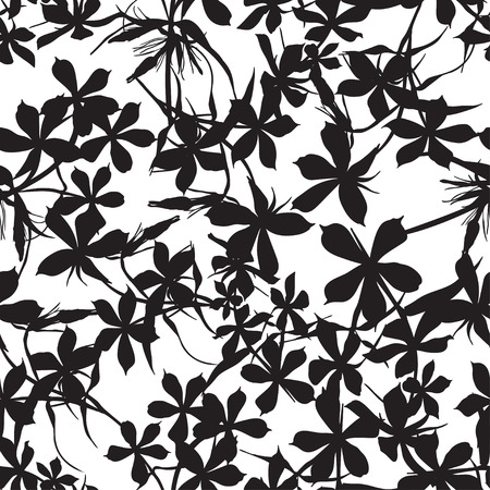 Seamless background with flowers of beautiful hand-drawn silhouette  phlox in black and white colors. Vector illustrationのイラスト素材