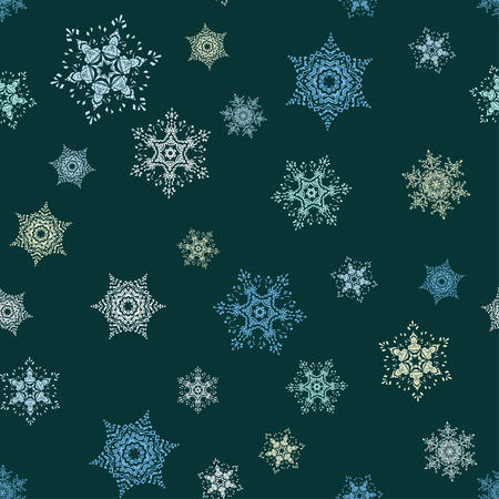 Hand-drawn doodles natural color snowflake seamless. mandala style. Vector illustration. Good idea for greeting cards, invitations, prints, textiles, tattoo.のイラスト素材