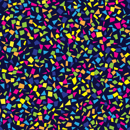 Seamless background with many colorfull tiny pieces confetti on black blue background. Vector illustrationのイラスト素材