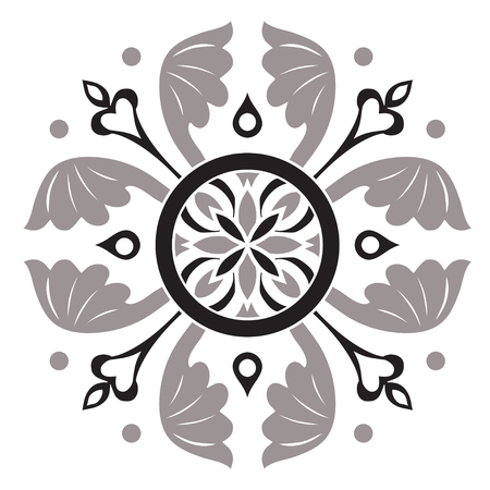 Hand drawing pattern for tile in black and white colors. Italian majolica style. Vector illustration. The best for your design, textiles, postersのイラスト素材