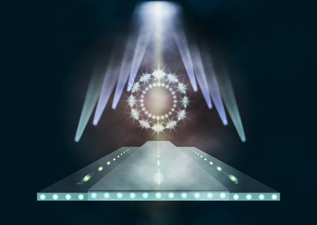 Illuminated podium for presentation and awards in dark colors. Digits 1 2 3 Vector Illustration.のイラスト素材