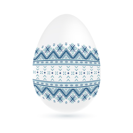 Easter ethnic ornamental egg with cross stitch pattern. Isolated on white background Vector illustration.のイラスト素材