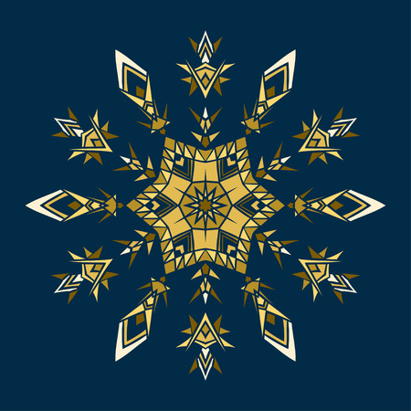 Golden stencil snowflake for winter celebration decoration, Christmas and New Year greeting card, wedding invitation background. Laser cut template design Gold colored texture.のイラスト素材