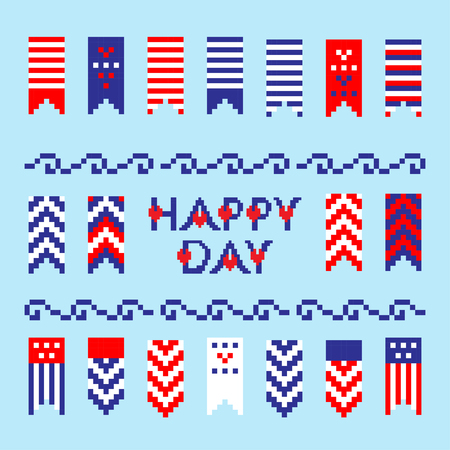 Modern abstract set of  flags, Cross stitch style Vector illustration.のイラスト素材